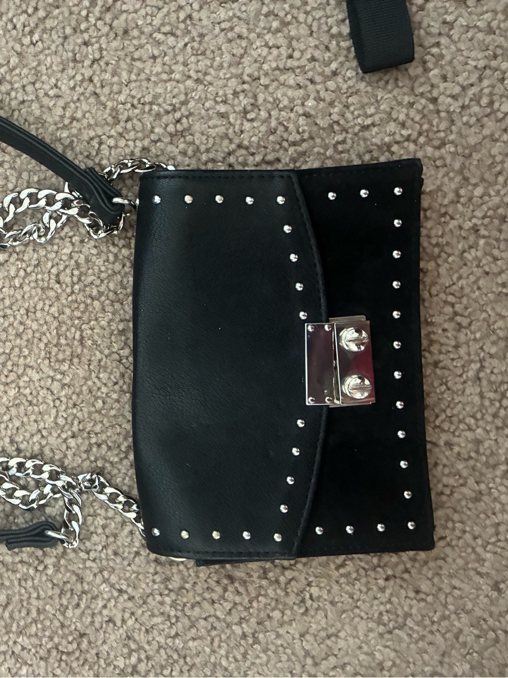 Black Studded Crossbody Bag with Chain Strap